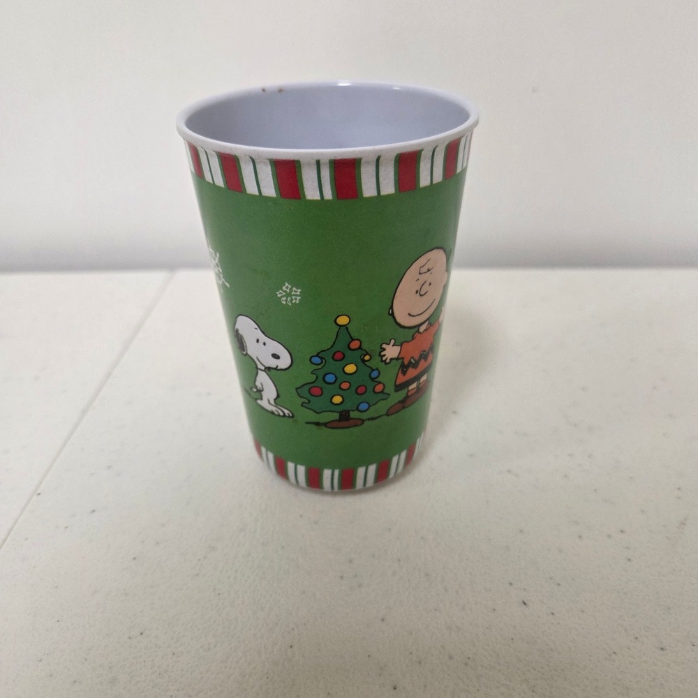 Peanuts Snoopy Charlie Brown Christmas Melamine Tumbler Cup Green Gibson